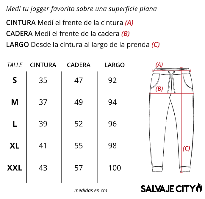 Tabla de talles joggers